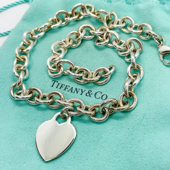 Tiffany & Co. Blank Engravable Heart Pendant Necklace Sterling Silver 16" - Picture 1 of 13